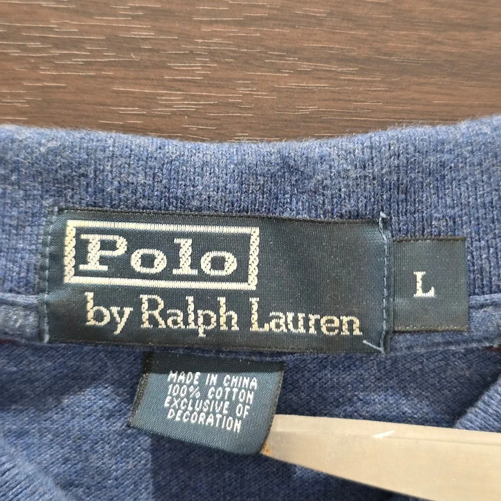 Polo Ralph Lauren Mens Large Blue Burgundy Striped Cotton Pique Polo‎ Shirt L